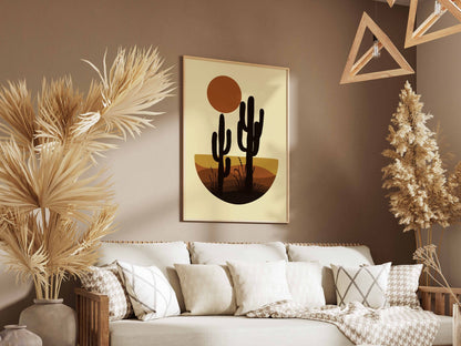Golden Desert Cacti Sunset Poster