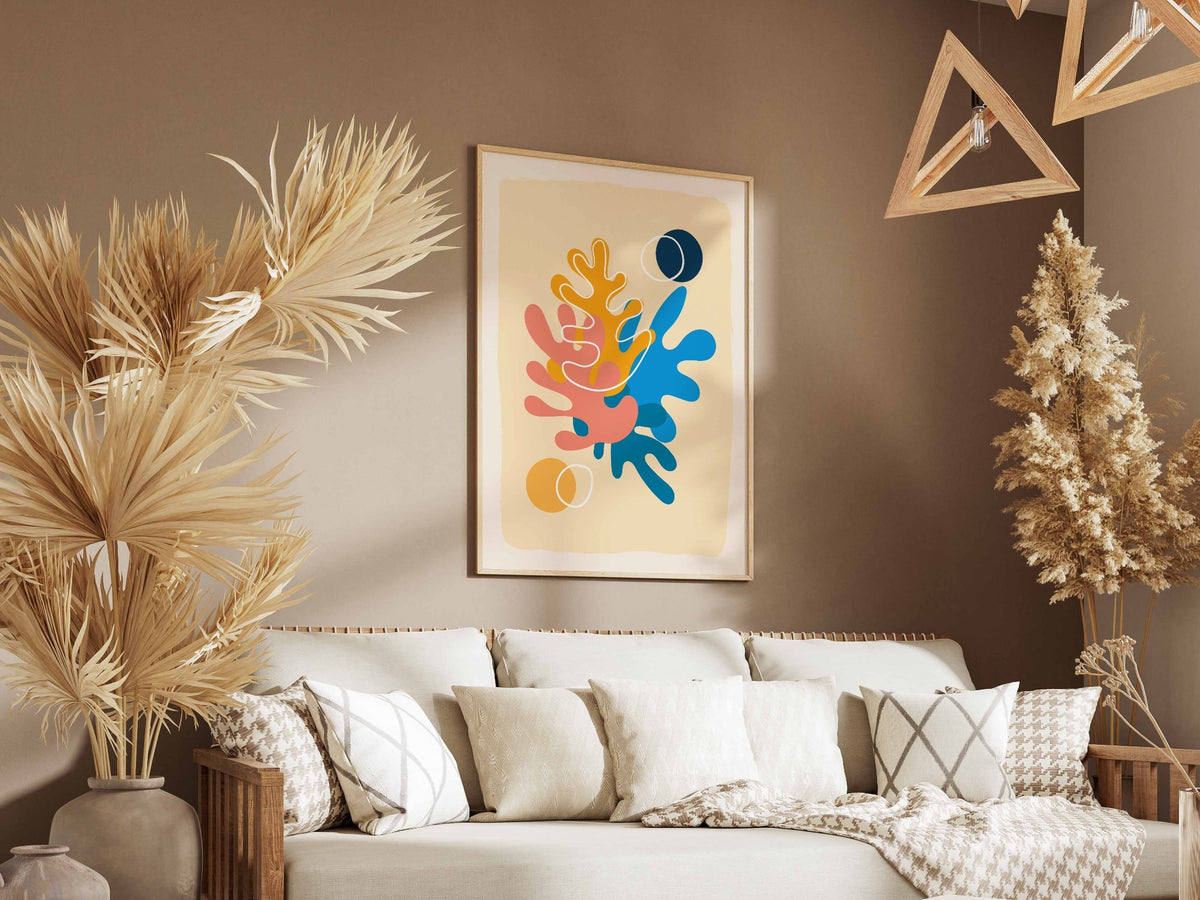 Orange Blue Botanical Shapes Poster