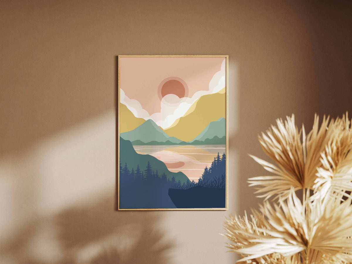 Pastel Mountain Valley Abstract Poster
