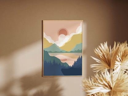 Pastel Mountain Valley Abstract Poster