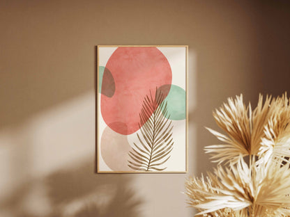 Coral Green Layered Botanical Abstract Poster