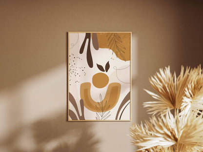 Brown Ochre Botanical Forms Abstract Poster
