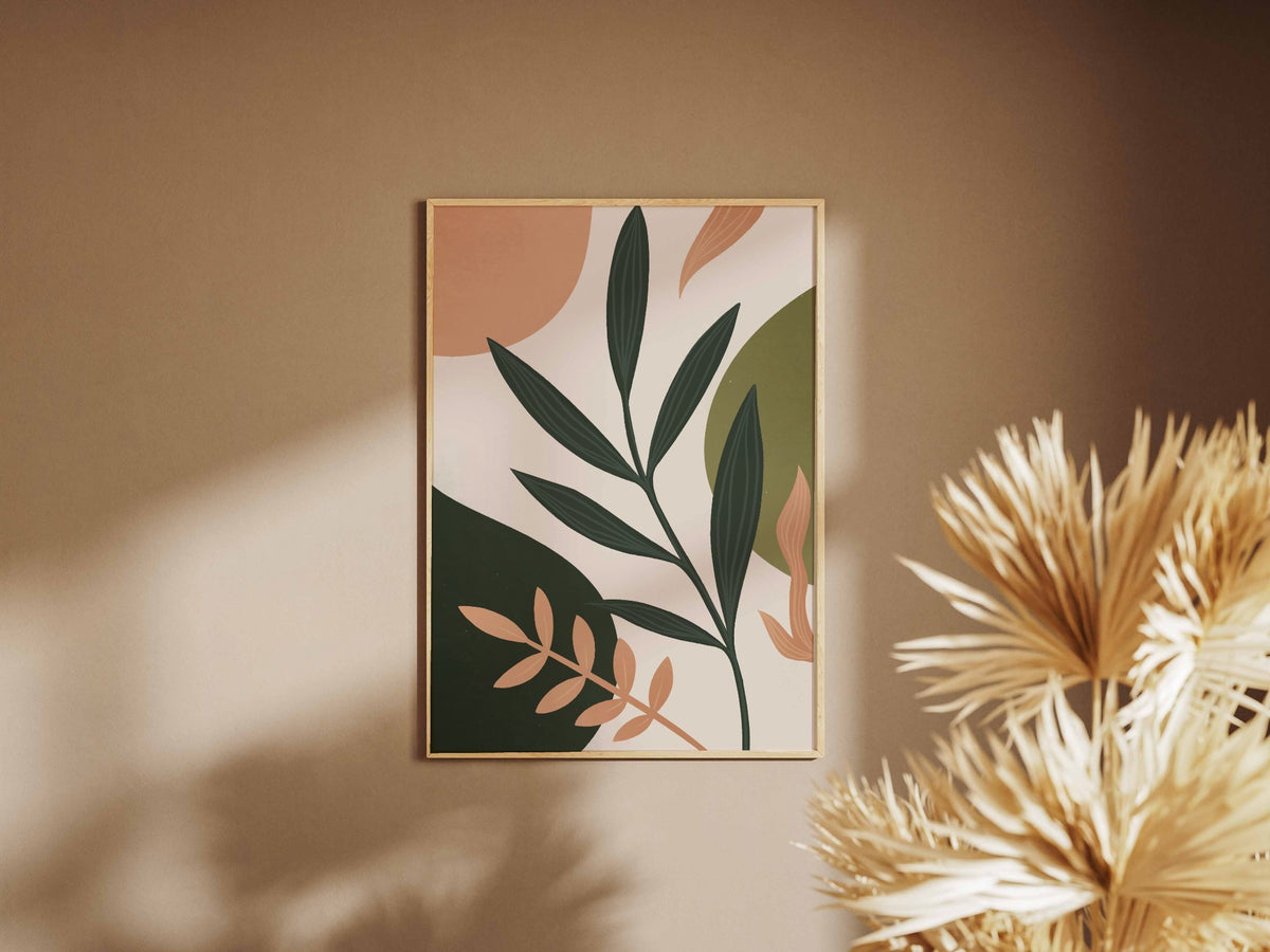 Sage Terracotta Leaf Flow Abstract Poster