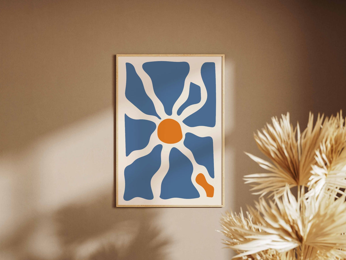 Blue Radiating Flower Abstract Poster