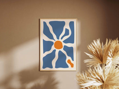 Blue Radiating Flower Abstract Poster