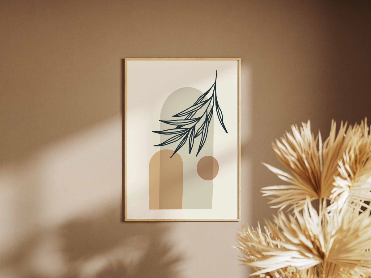 Blue Leaf Neutral Blocks Botanical Poster