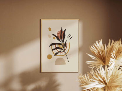 Ochre Botanical Linework Abstract Poster