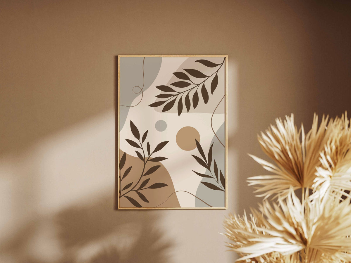 Beige Brown Botanical Silhouette Collage Poster