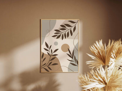 Beige Brown Botanical Silhouette Collage Poster