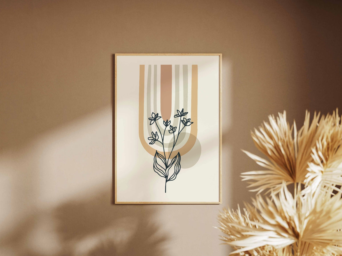 Beige Striped Blossom Abstract Poster
