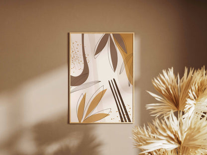 Beige Ochre Linear Botanical Abstract Poster