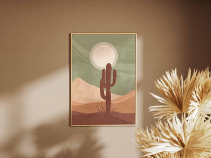 Sage Desert Cactus Sunset Poster