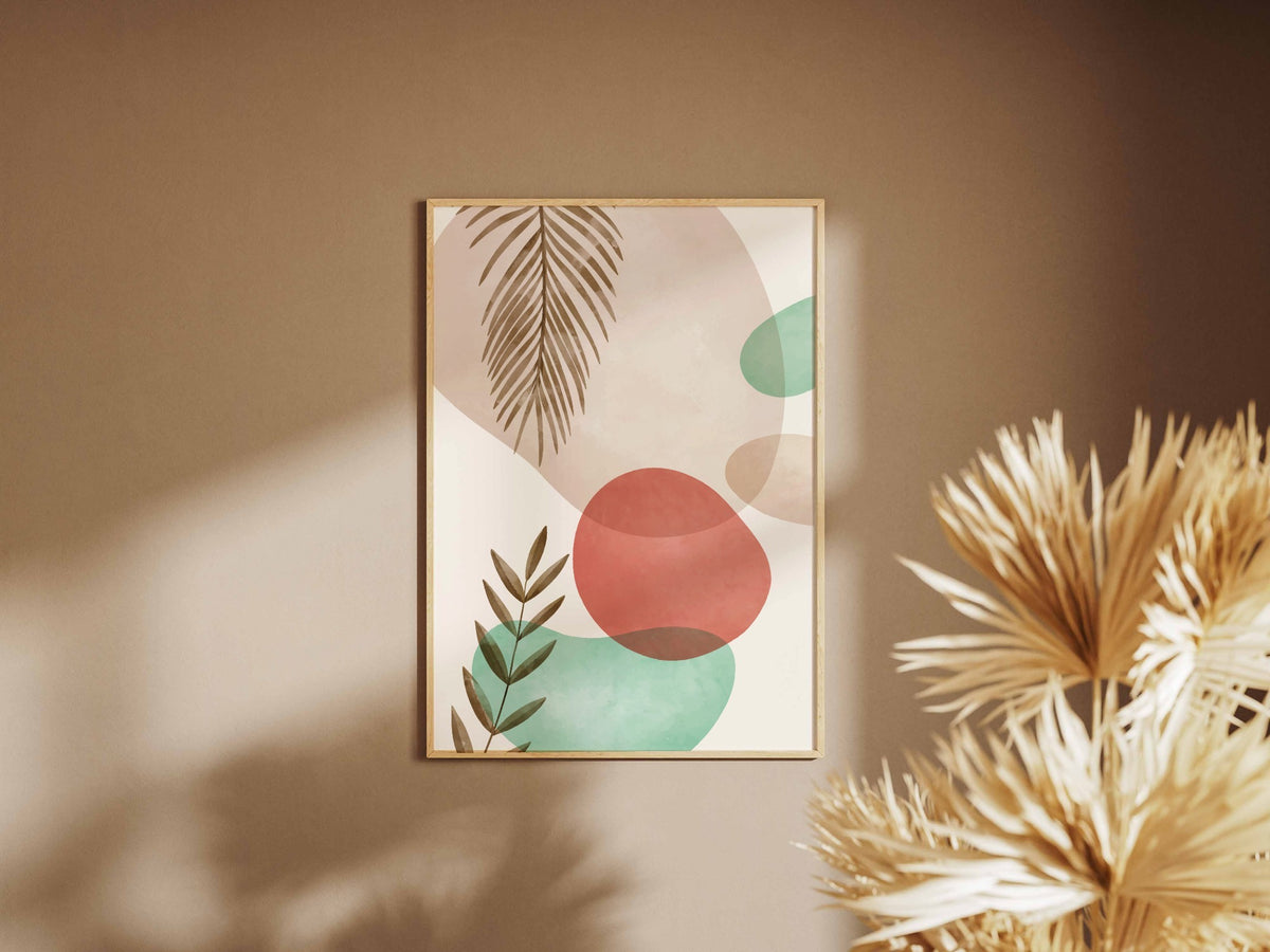Coral Mint Botanical Shapes Abstract Poster