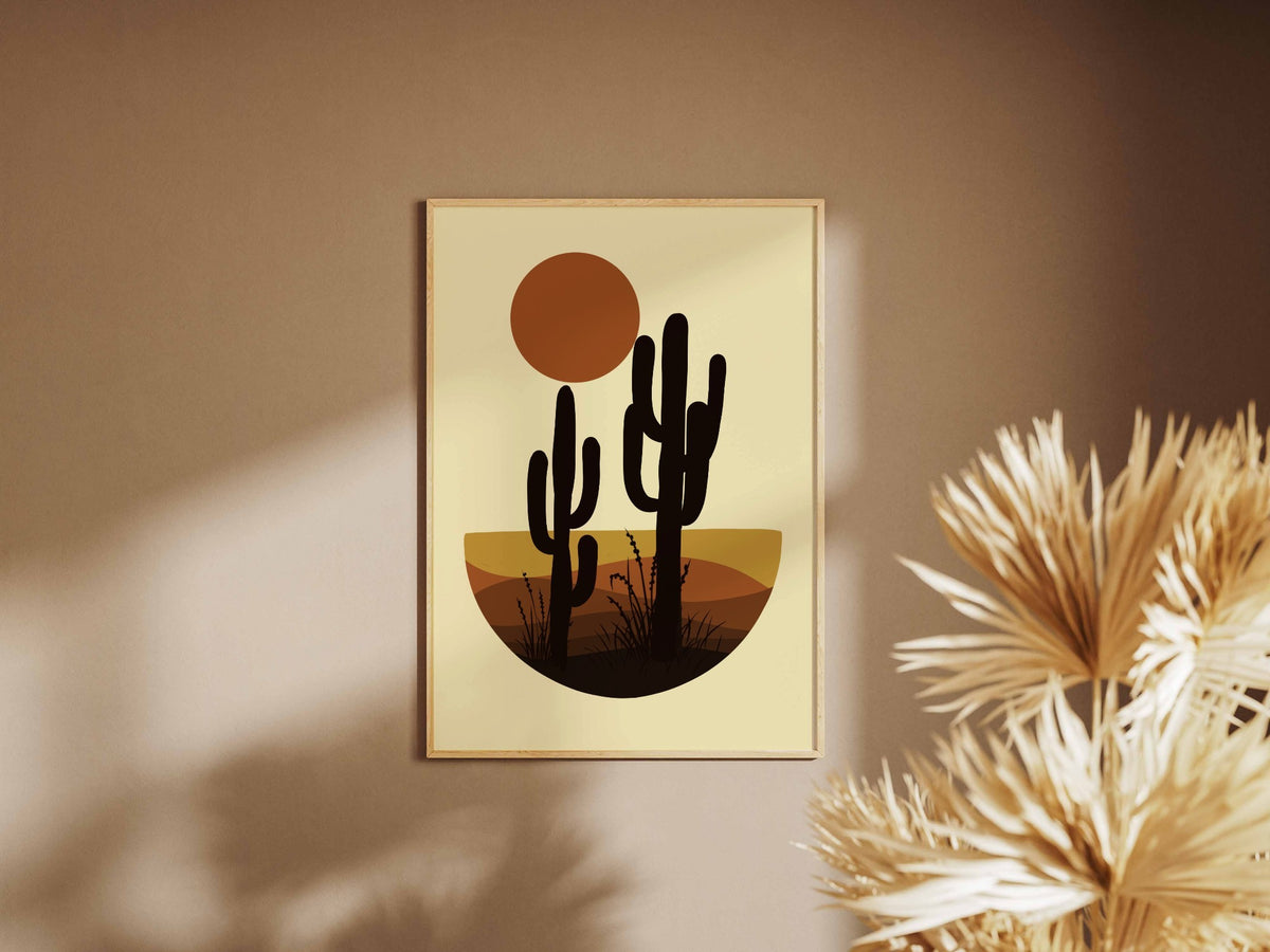 Golden Desert Cacti Sunset Poster