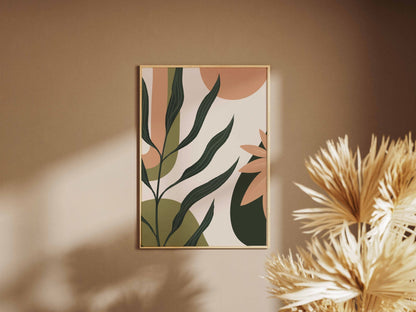 Forest Green Peach Botanical Layers Abstract Poster