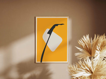 Mustard White Botanical Silhouette Abstract Poster
