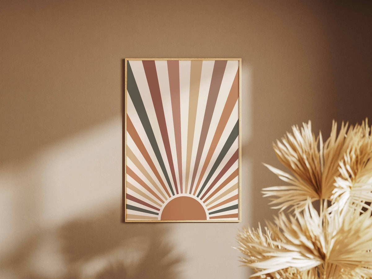 Terracotta Rising Sun Rays Poster