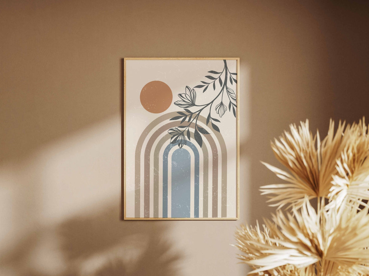 Blue Beige Rainbow Botanical Arch Poster