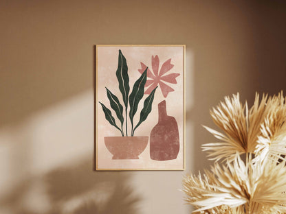 Green Coral Potted Leaves Abstract Poster