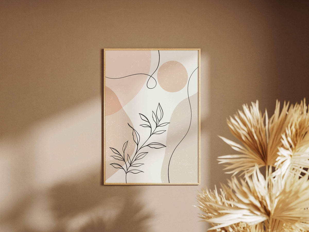 Beige Fine Line Botanical Circles Abstract Poster