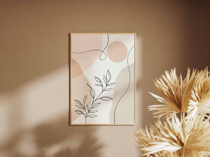 Beige Fine Line Botanical Circles Abstract Poster