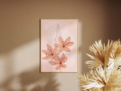 Coral Botanical Linework Abstract Poster