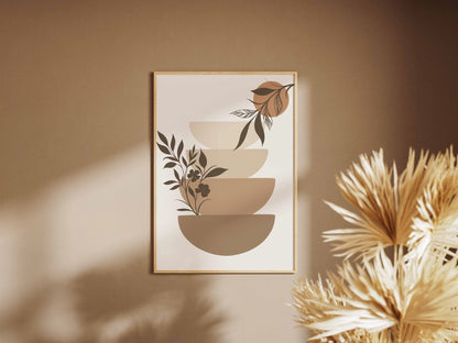 Olive Beige Botanical Bowl Abstract Poster