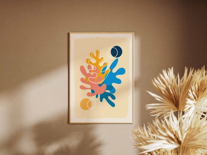 Orange Blue Botanical Shapes Poster