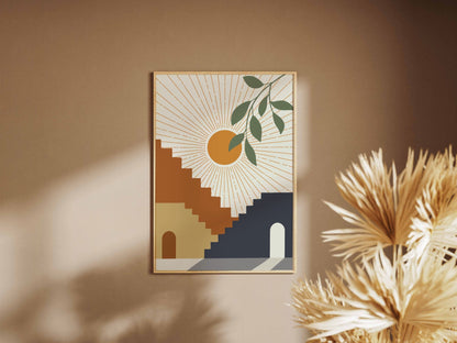 Ochre Green Botanical Stairway Abstract Poster