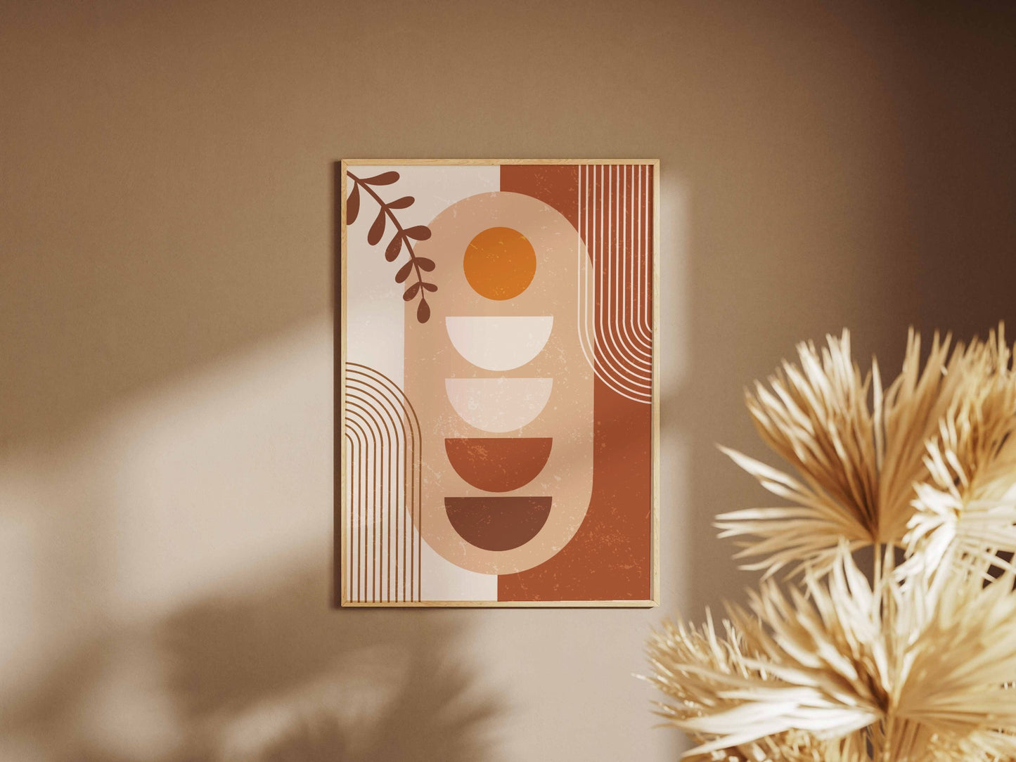 Terracotta Beige Retro Botanical Geometry Poster