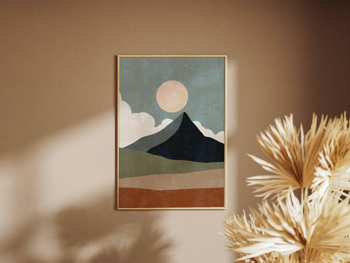 Teal Moon Mountain Abstract Poster