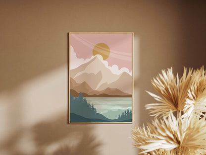 Blush Mountain Lake Abstract Poster