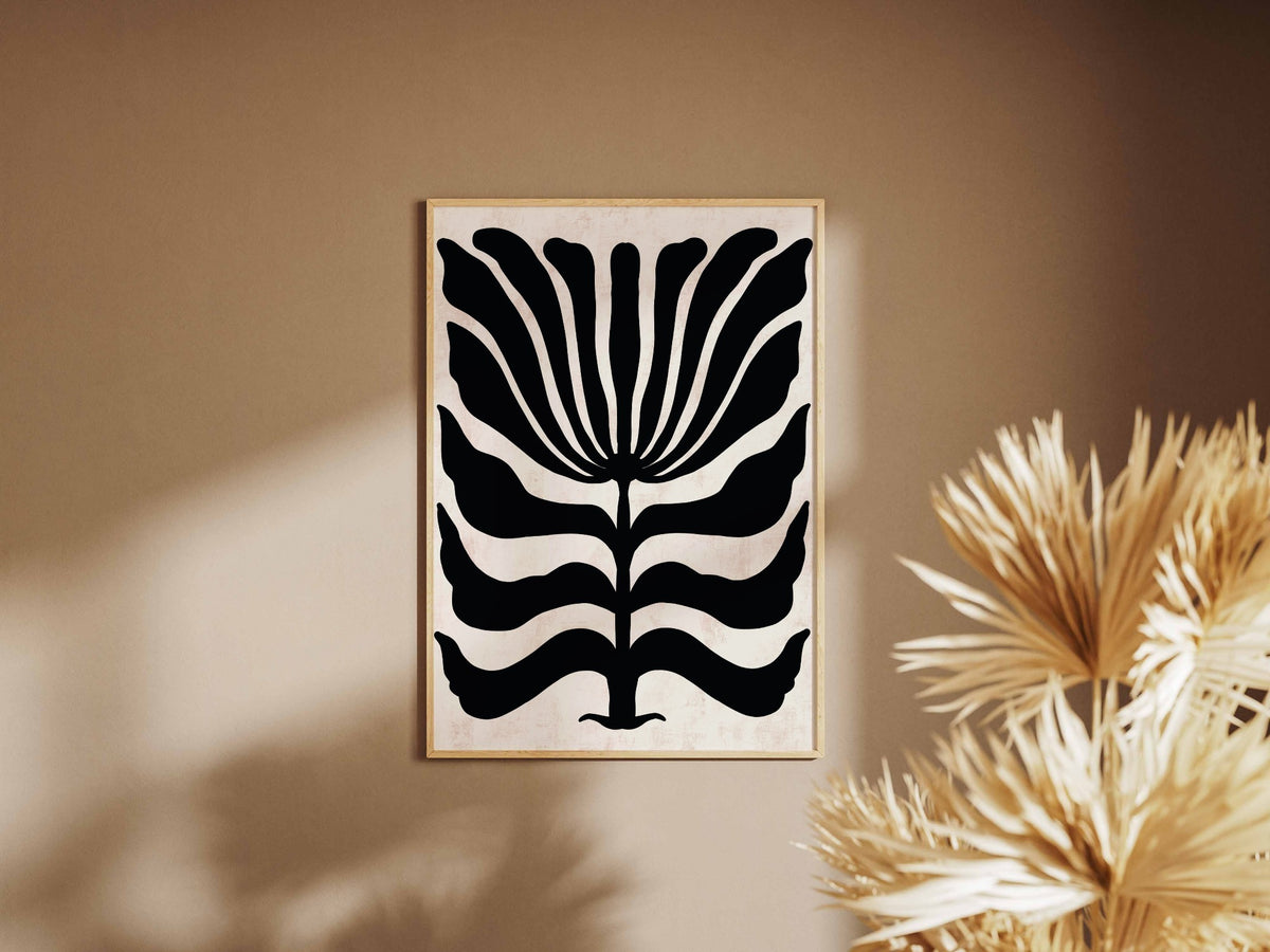 Black White Fan Bloom Abstract Poster