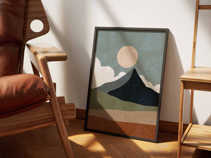 Teal Moon Mountain Abstract Poster