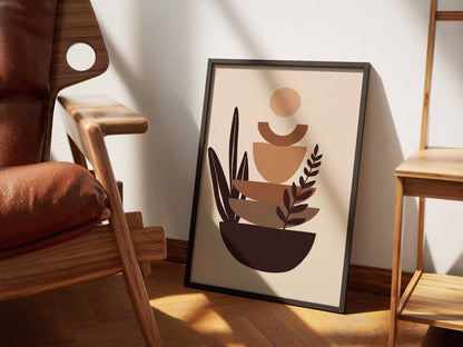 Brown Peach Botanical Bowl Abstract Poster