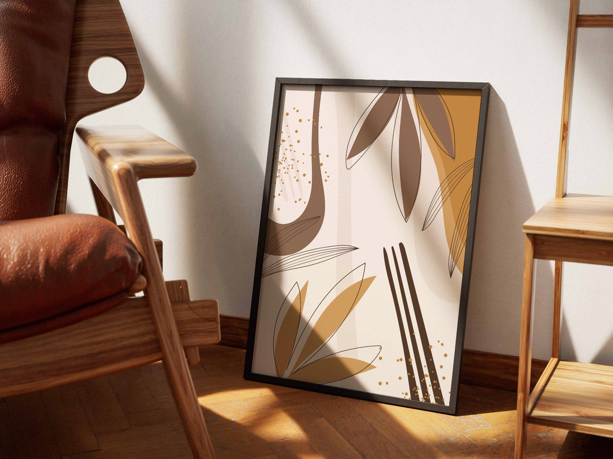 Beige Ochre Linear Botanical Abstract Poster