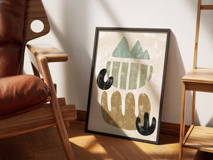 Green Ochre Linear Geometry Abstract Poster