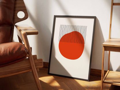 Red Circle Fine Line Abstract Poster