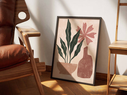 Green Coral Potted Leaves Abstract Poster