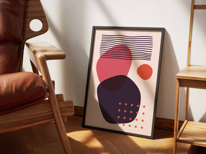 Navy Peach Layered Circles Abstract Poster