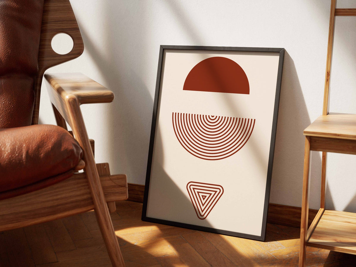 Terracotta Split Sun Geometric Poster