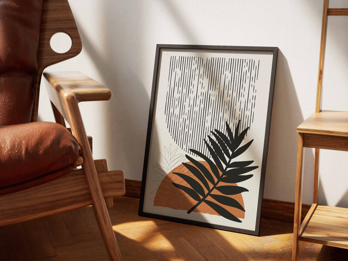 Orange Leaf Grey Rain Abstract Poster