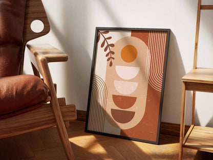 Terracotta Beige Retro Botanical Geometry Poster
