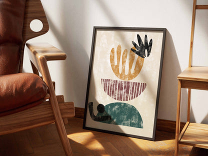 Ochre Blue Graphic Organic Forms Poster