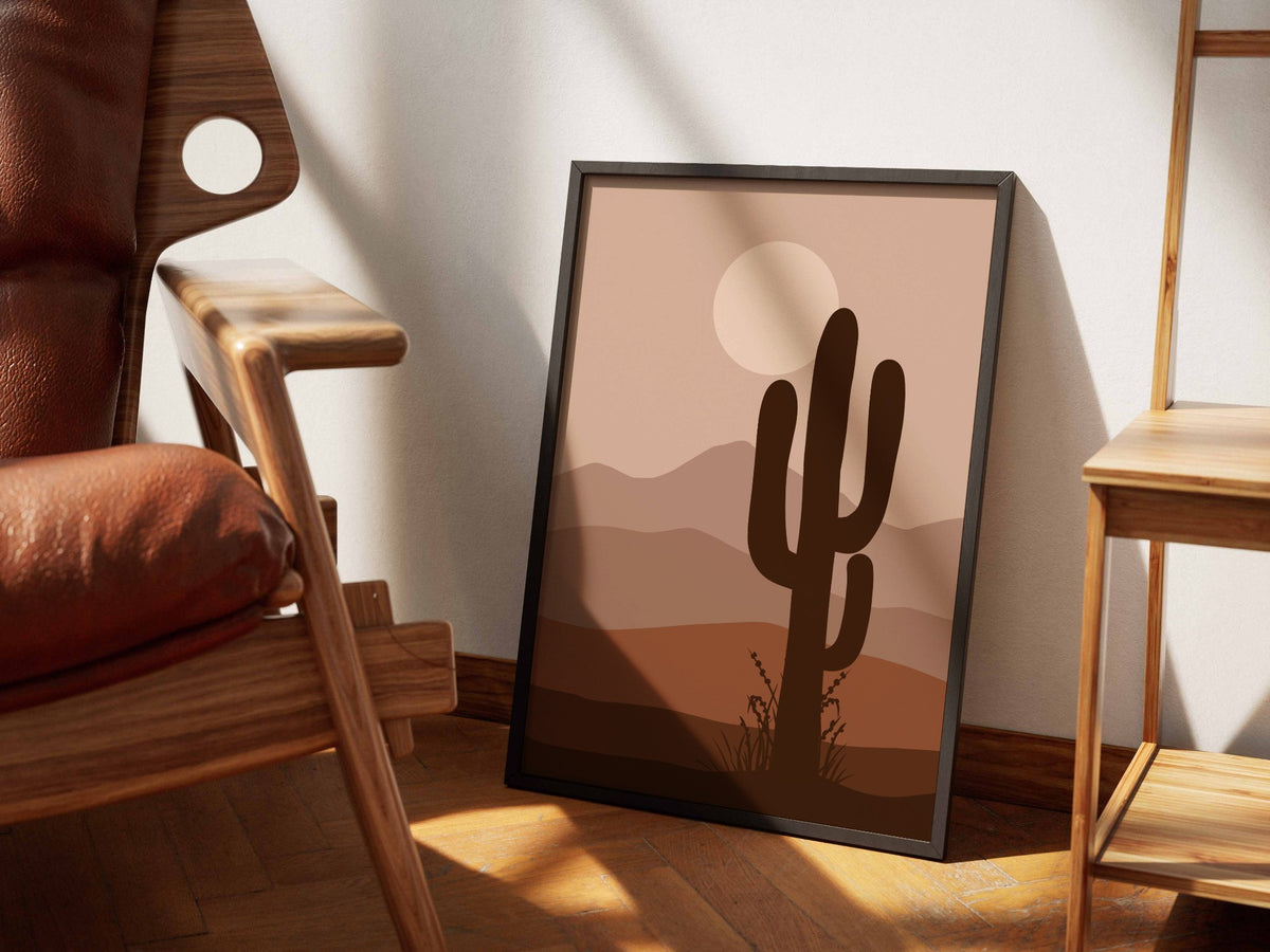 Brown Desert Cactus Sunset Poster