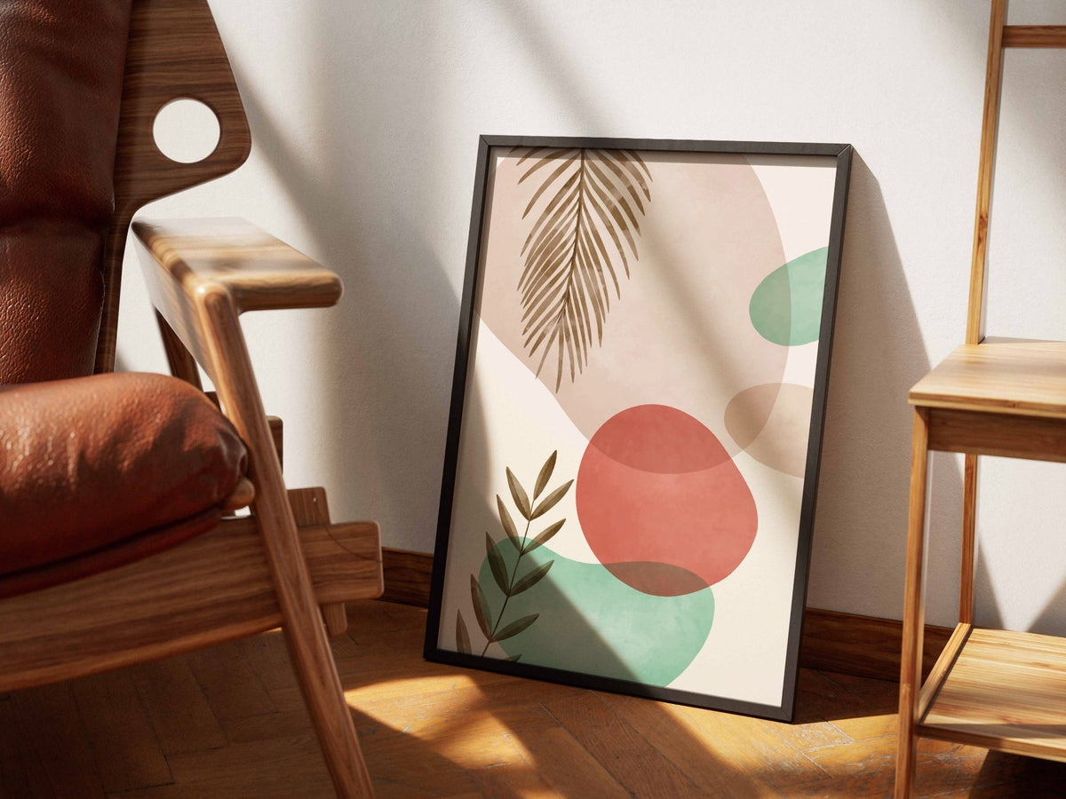 Coral Mint Botanical Shapes Abstract Poster