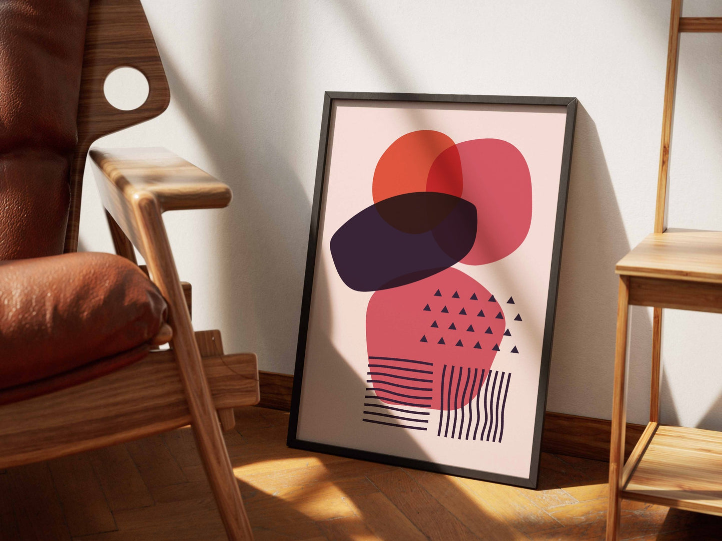 Pink Navy Stacked Organic Shapes Poster