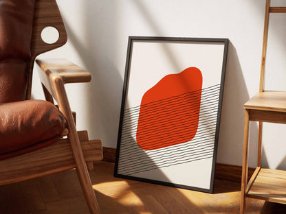 Red Grey Layered Block Abstract Poster