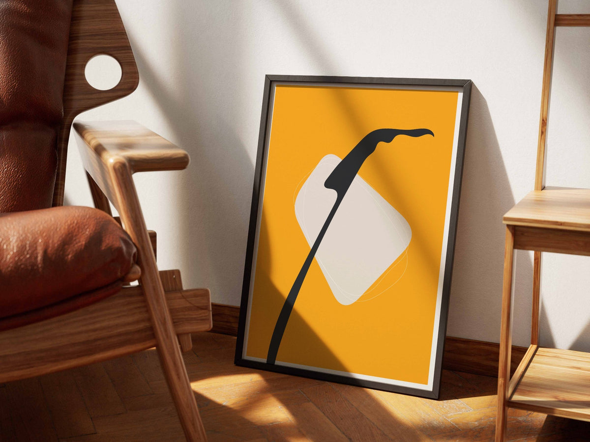 Mustard White Botanical Silhouette Abstract Poster