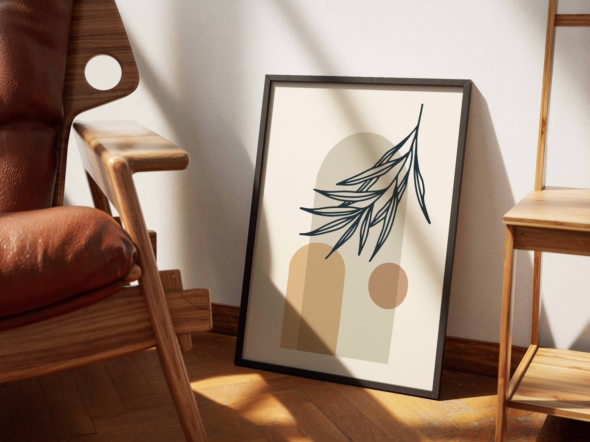 Blue Leaf Neutral Blocks Botanical Poster